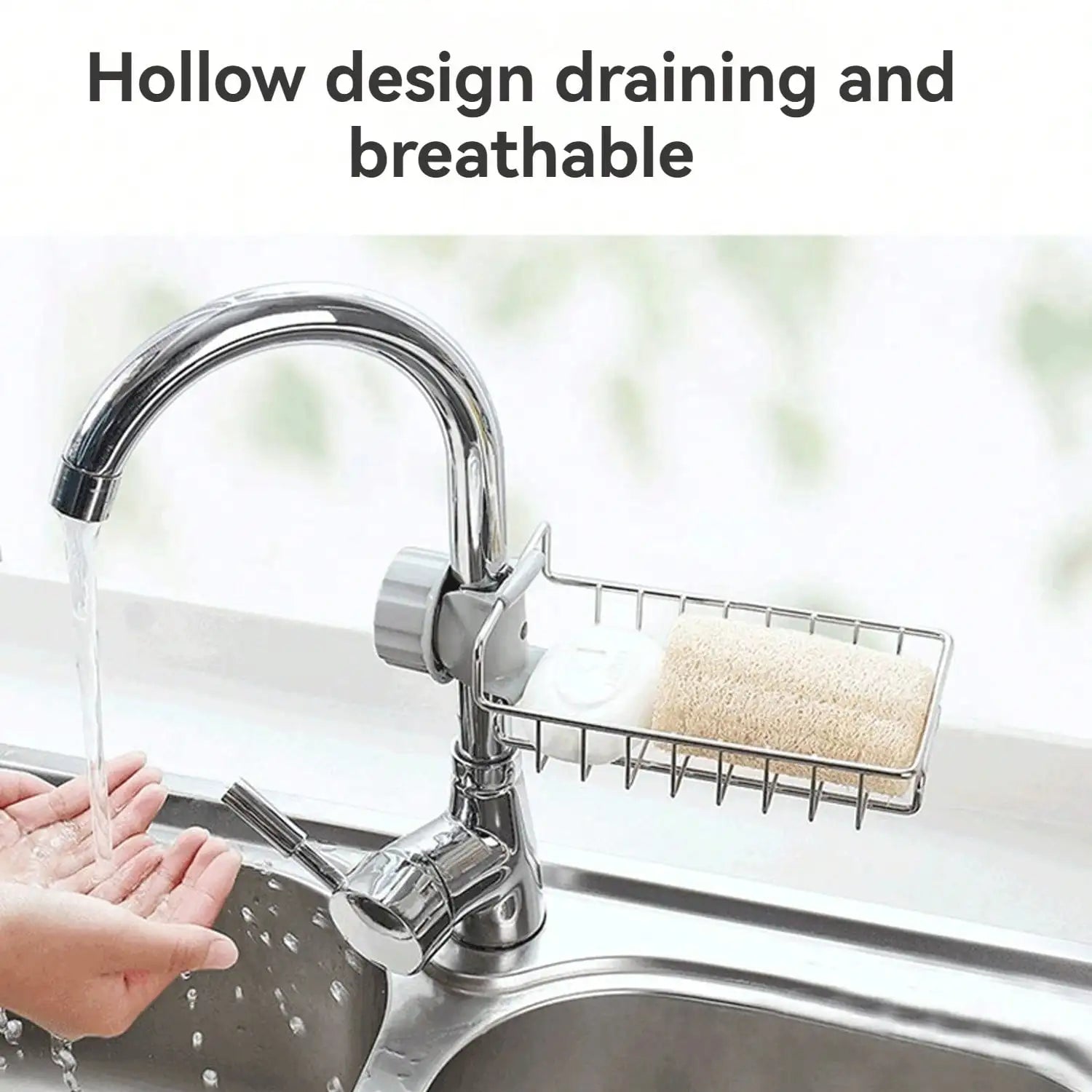 Faucet Sponge Holder for Kitchen Sink, Sponge Drain Rack, Stainless Steel Hanging Storage Rack, Soap Dish Brush Dishcloth