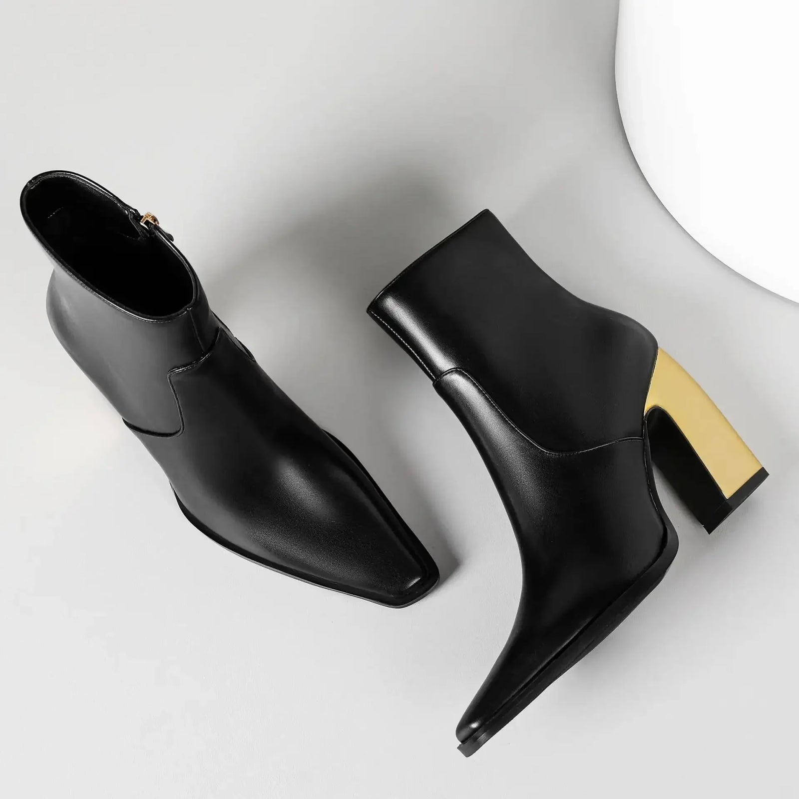 Booties for Women Wide Calf Gold Chunky Heel Elegant Dress Boots - Evallys.com