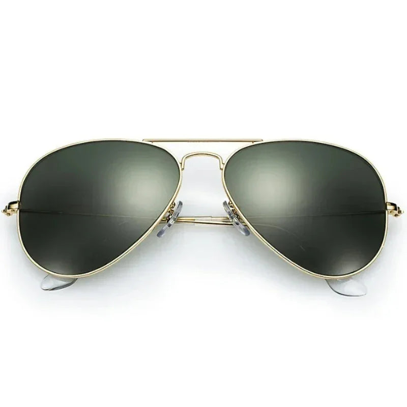 Top Quality Real Glass Lenses Men Women Sunglasses Brand Fashion Pilot Metal Frame Classic Style Outdoor UV400 Sun Glasses - Evallys.com