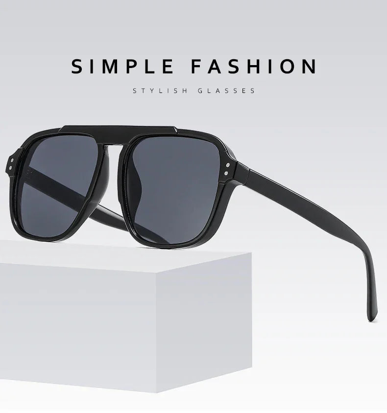 SORVINO Oversized Red Square Rivets Sunglasses Fashion Women Vintage Brand Designer Men Trendy Yellow Sun Glasses Shades UV400 - Evallys.com