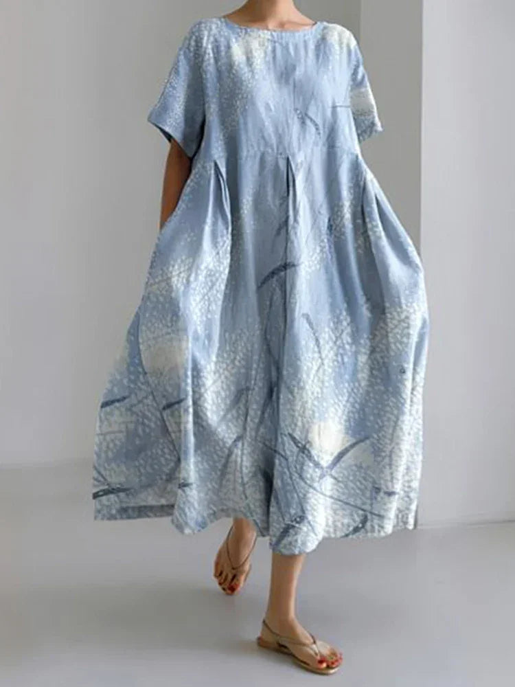 2024 Women’s Summer Fish Print Dress – Casual Loose Mid-Calf Dress - Evallys.com