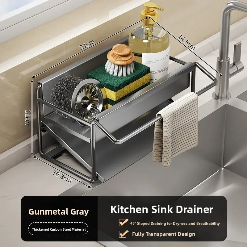 Stainless steel sponge rack sink drain rack Multifunctional countertop rag storage rack Sponge storage rack kitchen supplies