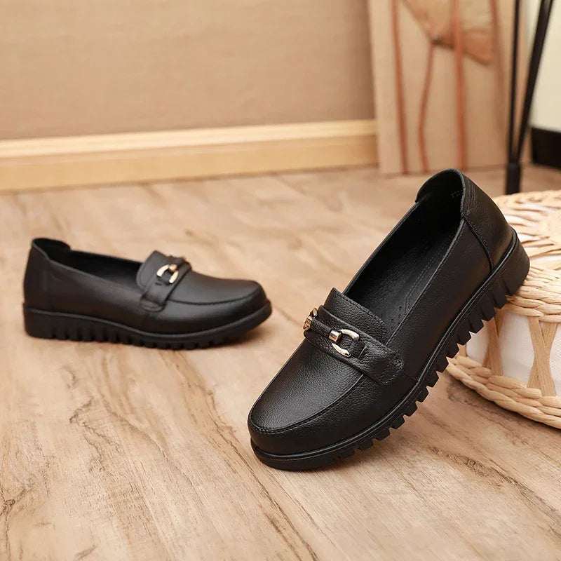 Women’s Round Toe Ballet Flats – Cute Low Heel Faux Leather Dress Shoes - Evallys.com