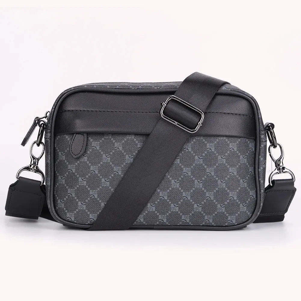 Men’s Leather Crossbody Bag – Classic Pattern Small Square Travel Bag - Evallys.com