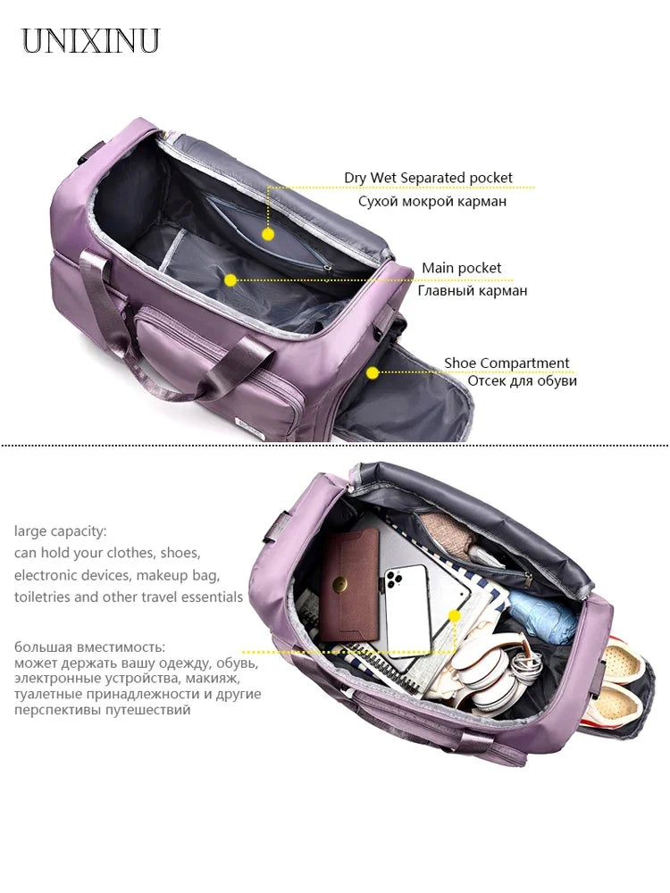 UNIXINU Carry On Travel Bag Large Capacity Weekender Overnight Duffle Bags with Shoe Compartment Sports Fitness Bags for Women - Evallys.com