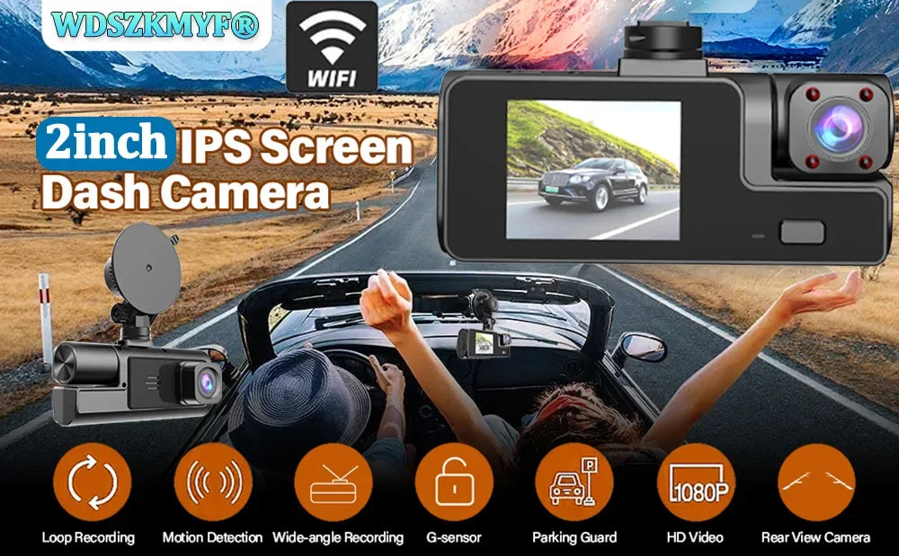 3Camera Dash Cam For Car Camera 1080P Video Recorder WIFI Car DVR Front Rear View Camera Night Vision Black Box Car Accessories - Evallys.com