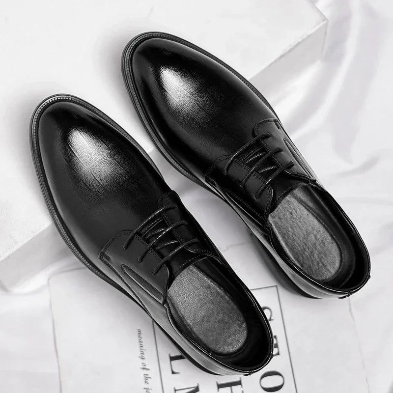 3/6/8 CM Elevator Shoes Men Dress Shoes Black Soft Leather Men Heighten Formal Shoes Casual Business Men Oxfords Suit Shoes - Evallys.com