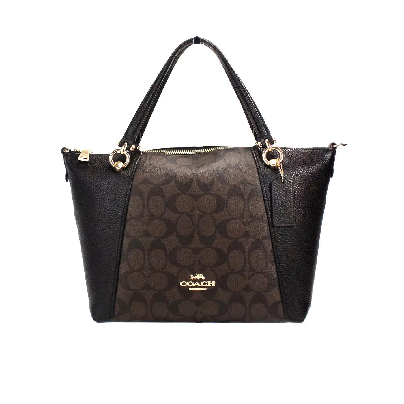 Coach Kacey Brown Black Blocked Canvas Top Zip Satchel - Evallys.com # #