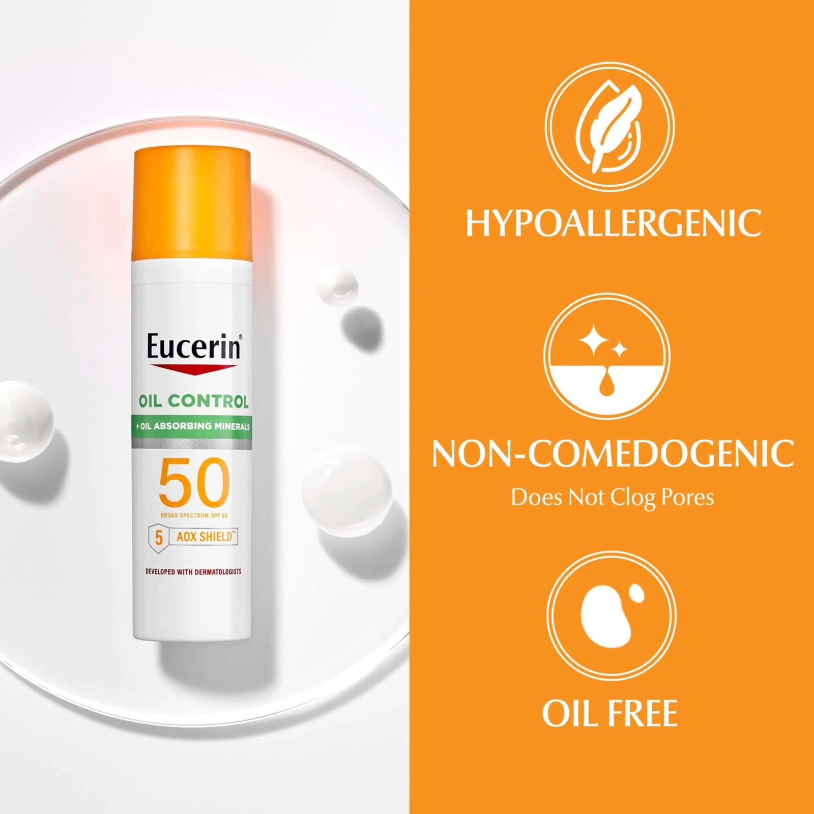 Eucerin Sun Clear Skin (Oil Control) SPF 50 Face Sunscreen Lotion, Hypoallergenic, Fragrance Free Sunscreen SPF 50 with Oil-Absorbing Minerals, 2.5 Fl Oz Bottle - Evallys.com # #