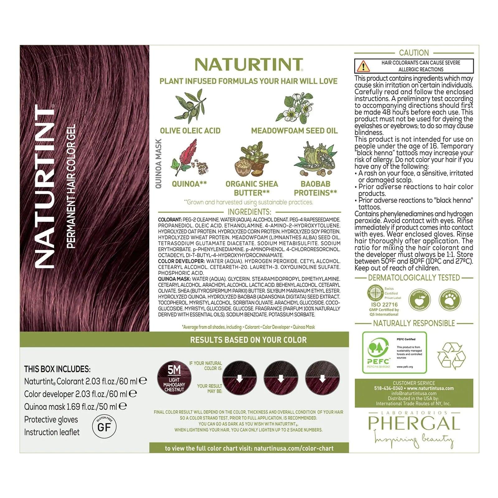 Naturtint Permanent Hair Color 5M Light Mahogany Chestnut (Pack of 6), Ammonia Free, Vegan, Cruelty Free, up to 100% Gray Coverage, Long Lasting Results - Evallys.com # #