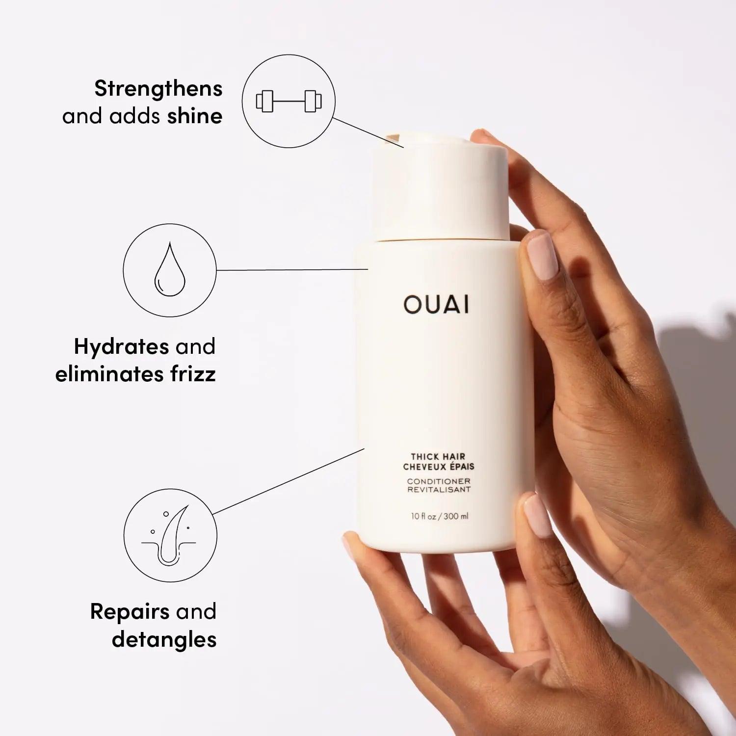 OUAI Thick Hair Conditioner - Moisturizing Conditioner for Dry, Frizzy Hair - Keratin, Marshmallow Root, Shea Butter and Avocado Oil - Paraben, Phthalate and Sulfate Free Hair Care - 10 oz 10 Ounce (Pack of 1) Thick Hair Conditioner - Full Size - Evallys.com # #