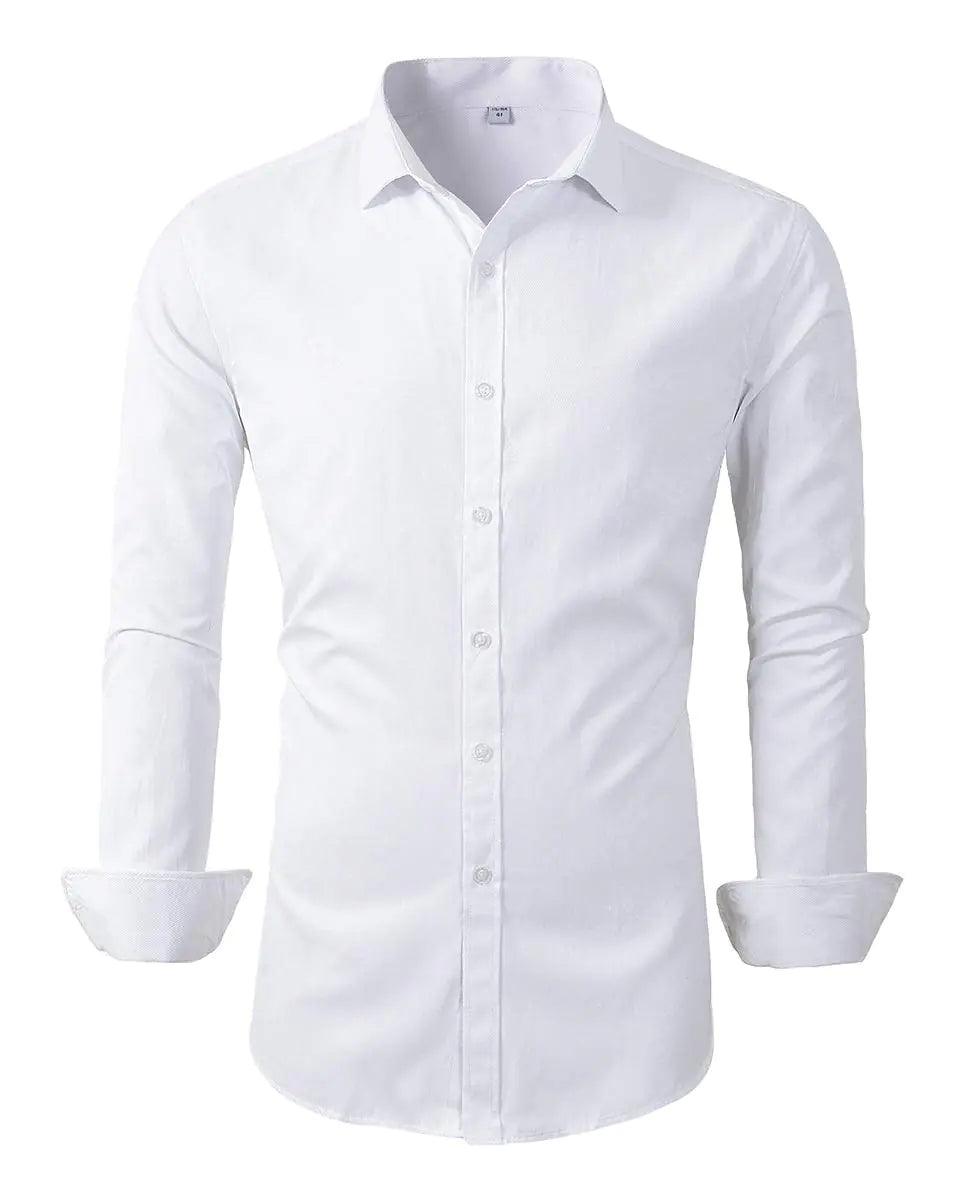 Beninos Men's Dress Shirts Slim Fit Solid Long Sleeve Casual Button Down Shirts White Small - Evallys.com # #