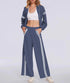 Women's 2 Piece Outfits Zip Up Sweatshirt Contrast Striped Wide Leg Sweatpants Suits Jogger Travel Matching Set Grey Blue X-Small - Evallys.com # #