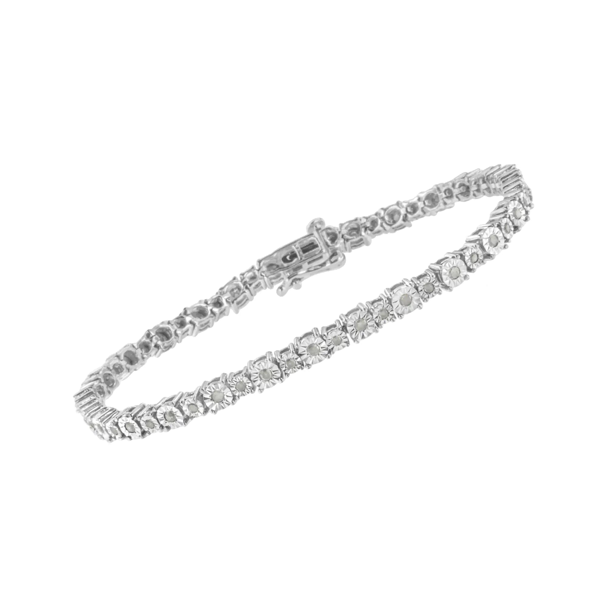 .925 Sterling Silver 1.0 Cttw Miracle-Set Diamond Alternating Graduated Link Tennis Bracelet (I-J Color, I3 Clarity) - 7.5" - Evallys.com # #