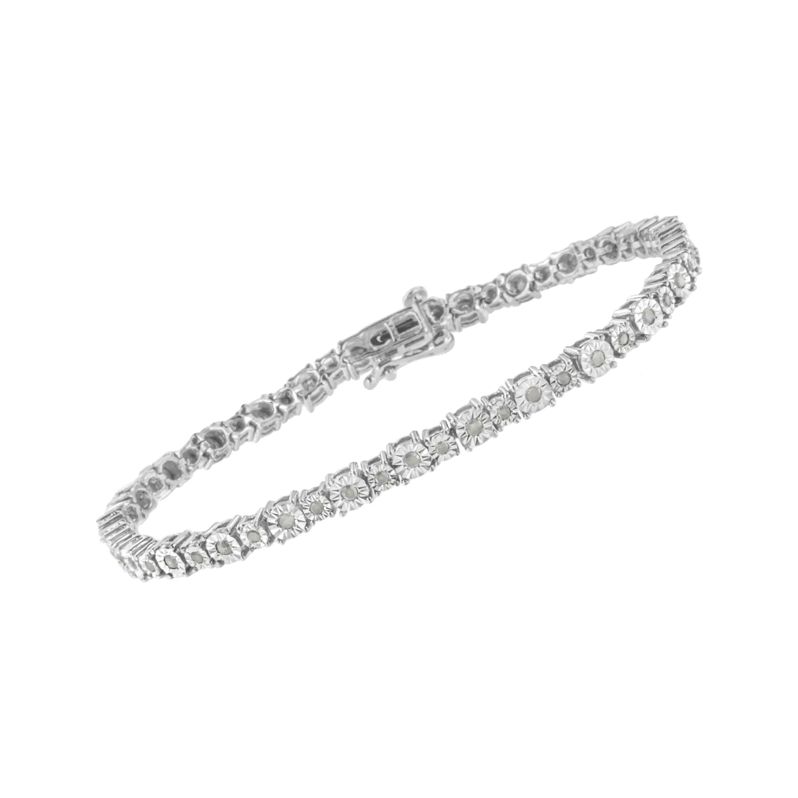 .925 Sterling Silver 1.0 Cttw Miracle-Set Diamond Alternating Graduated Link Tennis Bracelet (I-J Color, I3 Clarity) - 7.5