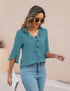 Blooming Jelly Womens Dressy Casual Blouses 3/4 Sleeve V Neck Ruffle Tops Business Ladies Summer 2024 Trendy Work Shirt Standard X-Large Teal - Evallys.com # #