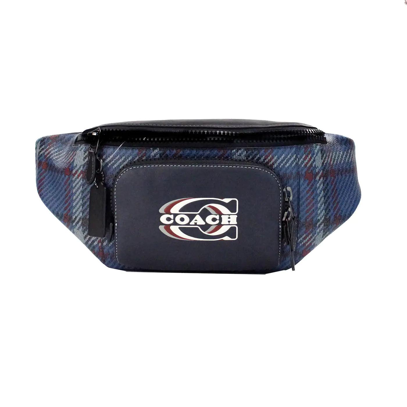 Coach Track Navy Plaid Leather Stamp Belt Bag - Evallys.com # #