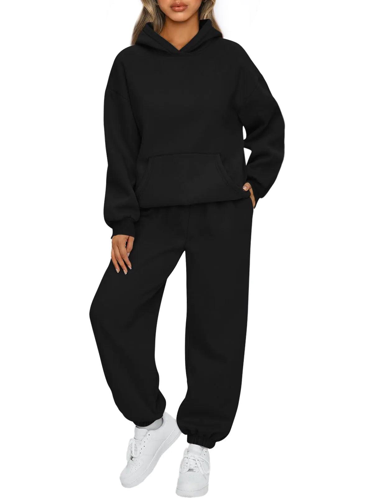 AUTOMET Womens 2 Piece Outfits Lounge Hoodie Sweatsuit Sets Oversized Sweatshirt Baggy Fall Fashion Sweatpants with Pockets Black Small - Evallys.com # #