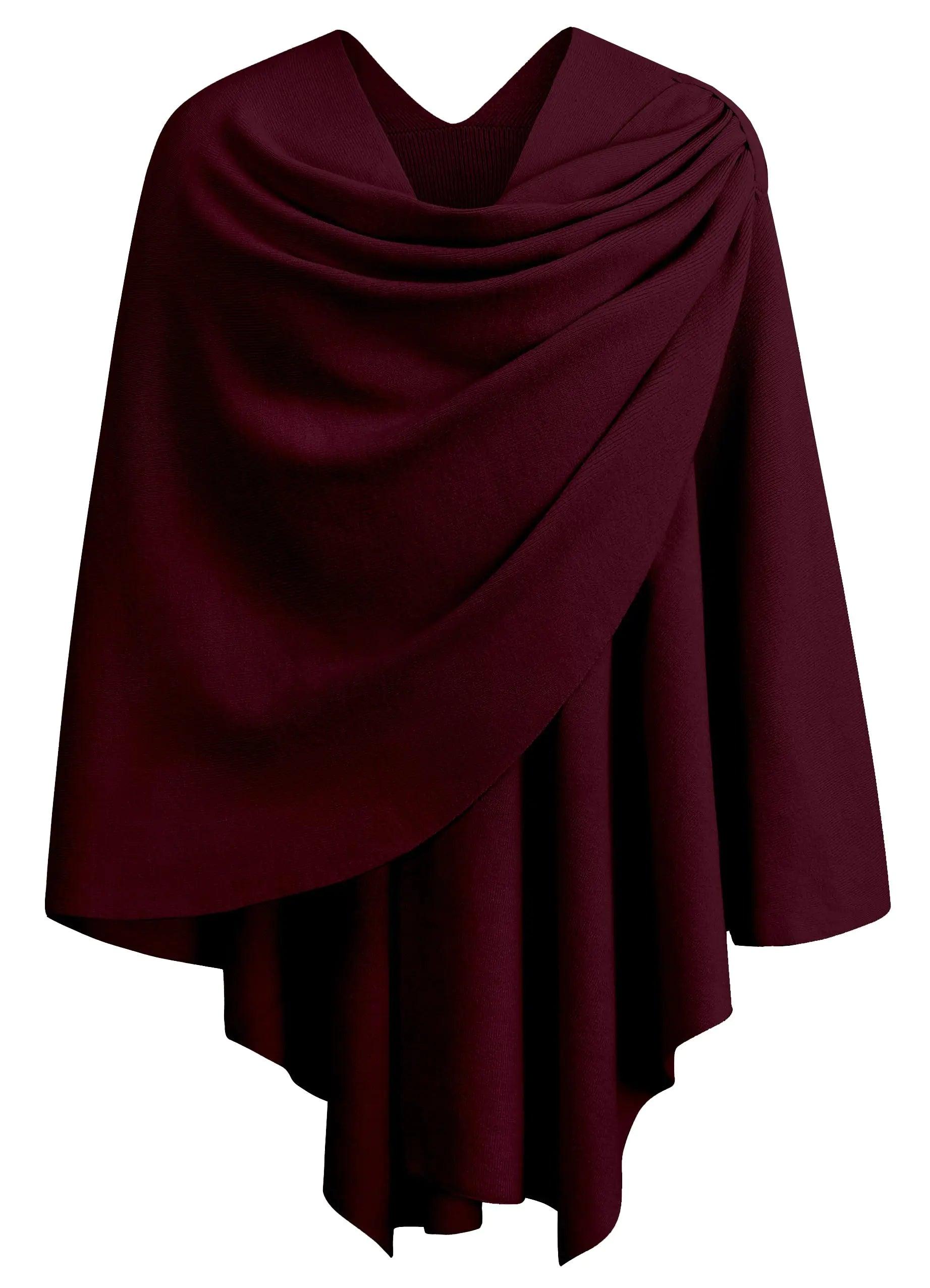 PULI Womens Large Cross Front Poncho Sweater Wrap Topper Knitted Elegant Shawls Cape for Fall Winter 1-burgundy - Evallys.com # #