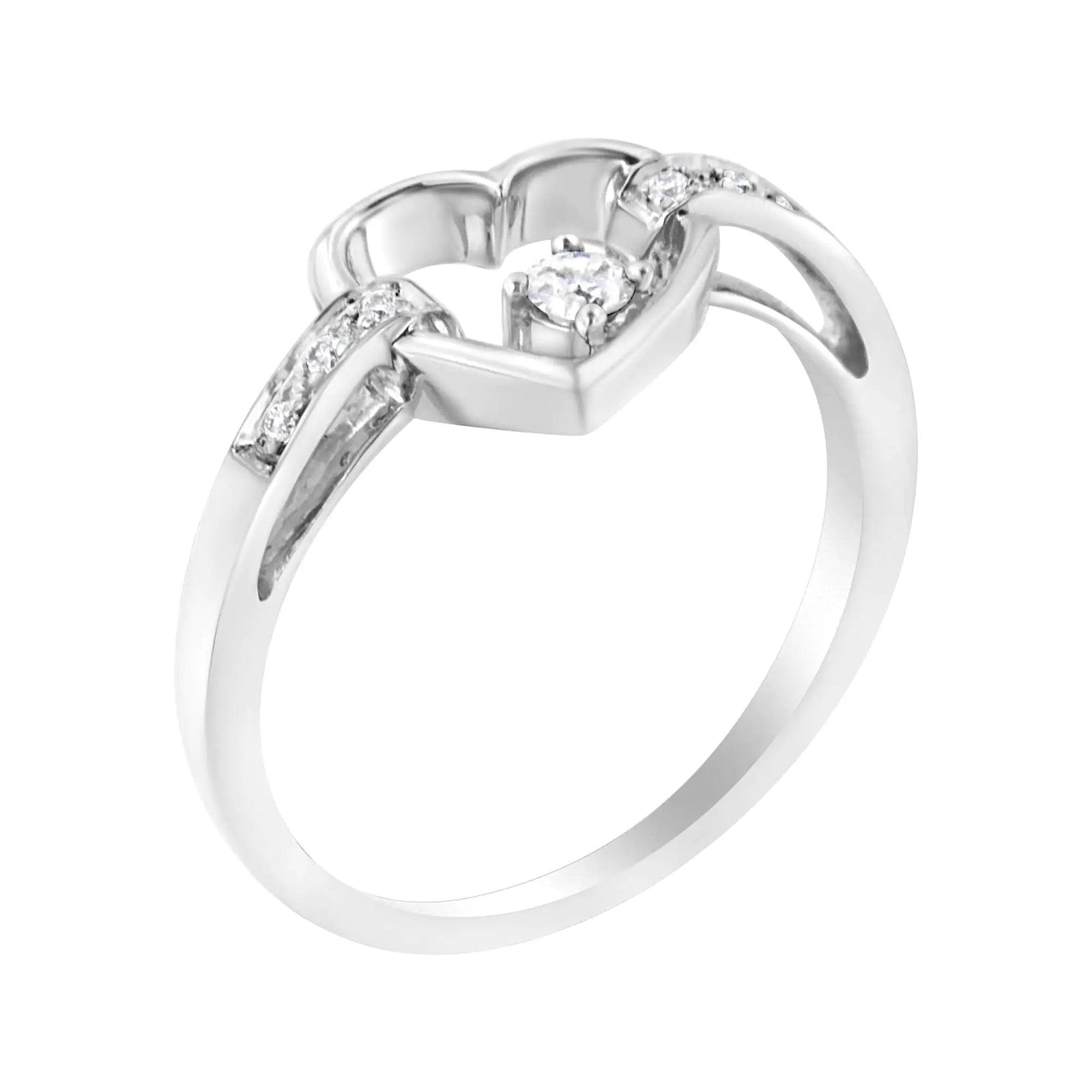 14K White Gold 1/8 Cttw Channel Set Round-Cut Diamond Heart Ring (H-I Color, SI2-I1 Clarity) - Evallys.com # #