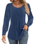 Ficerd Women's Puff Long Sleeve Tunic Tops Pleated Crew Neck Blouses Dressy Casual Loose Fit Fall and Winter Shirts Pink Floral Large - Evallys.com