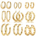 Yesteel 9 Pairs Gold Hoop Earrings for Women, 925 Sterling Silver Post 14K Real Gold Plated Chunky Hoop Earrings Set for Women Hypoallergenic Thick Lightweight Hoop Earrings for Women Gold Jewelry Gifts " Gold - Evallys.com # #