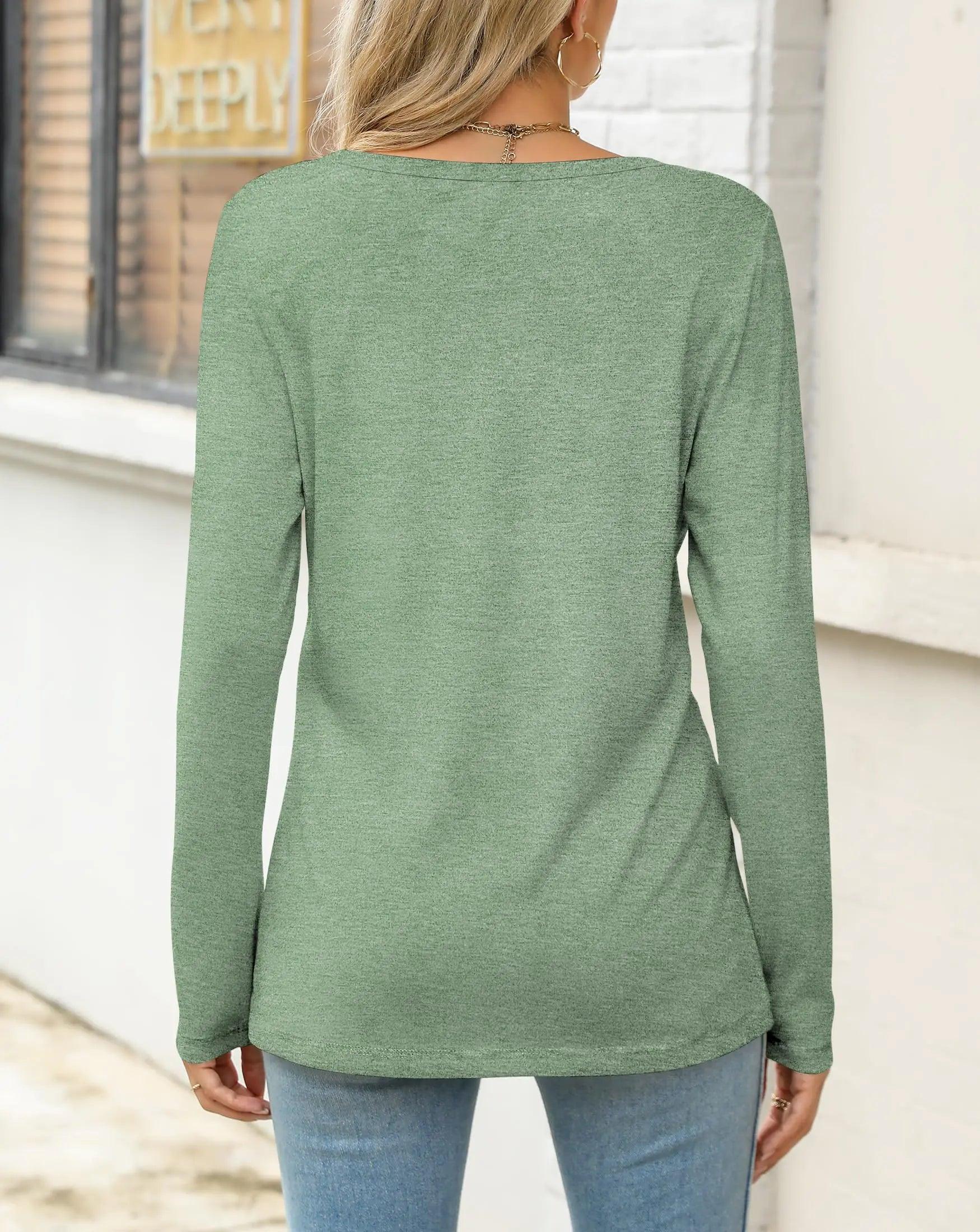 Womens Long Sleeve Shirts Pleated Tunic Tops Loose Dressy Casual Blouses Basic Trendy Fall Clothes 2024 02 Light Green Small - Evallys.com # #