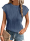 EVALESS Womens Short Sleeve Textured Tops Crewneck Knit Solid Loose Casual Basic T Shirts Tee Blouses E Blue X-Large - Evallys.com # #
