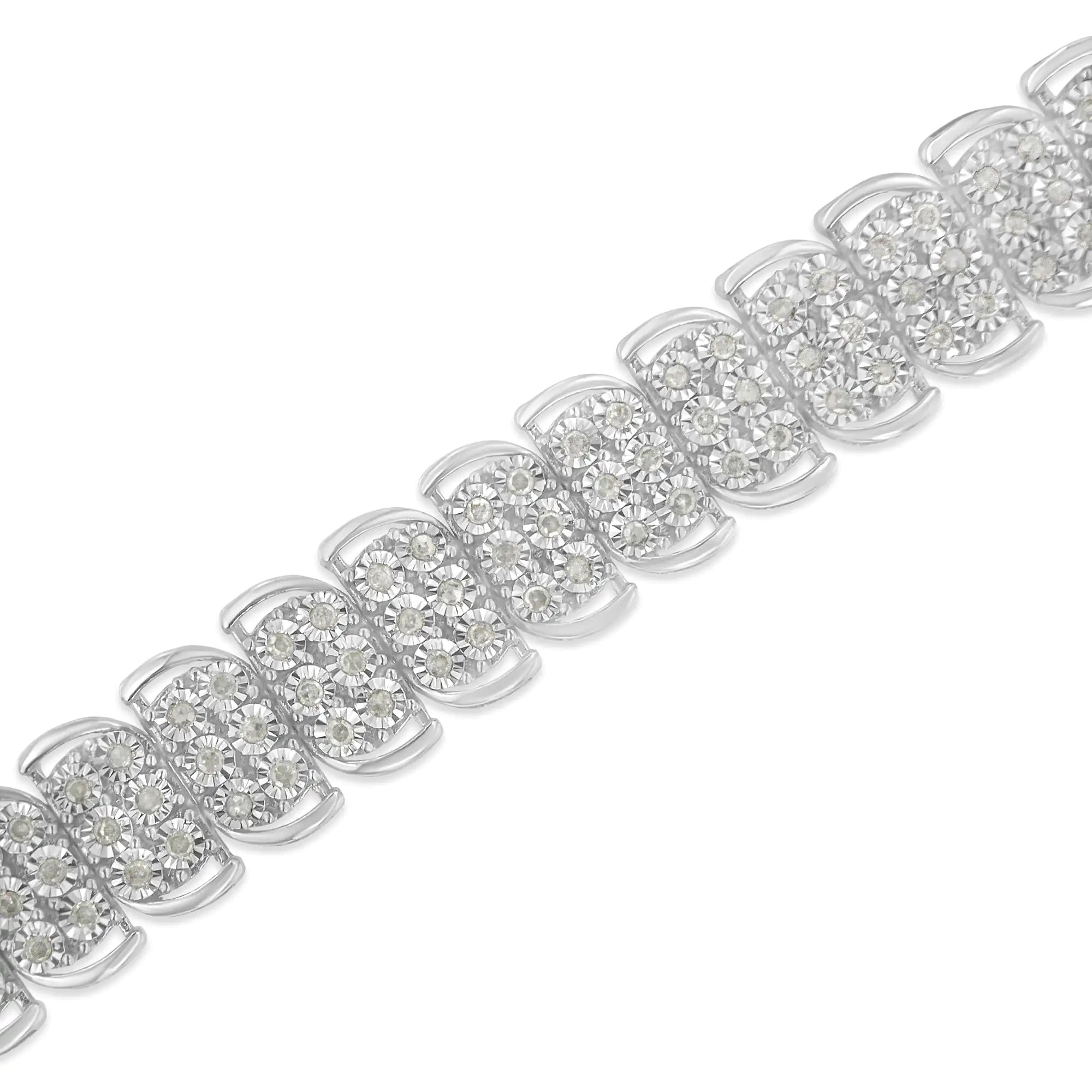 .925 Sterling-Silver 2.0 Cttw Miracle Set Diamond 3 Row S Curve Line Tennis Bracelet (I-J Color, I3 Clarity) -7.25" - Evallys.com # #