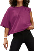 Women's Oversize Workout Crop Tops Casual Short Sleeve Drop Shoulder Boxy T-Shirts Roll Hem Basic Loose Yoga Running Tees Medium Purple Red - Evallys.com # #