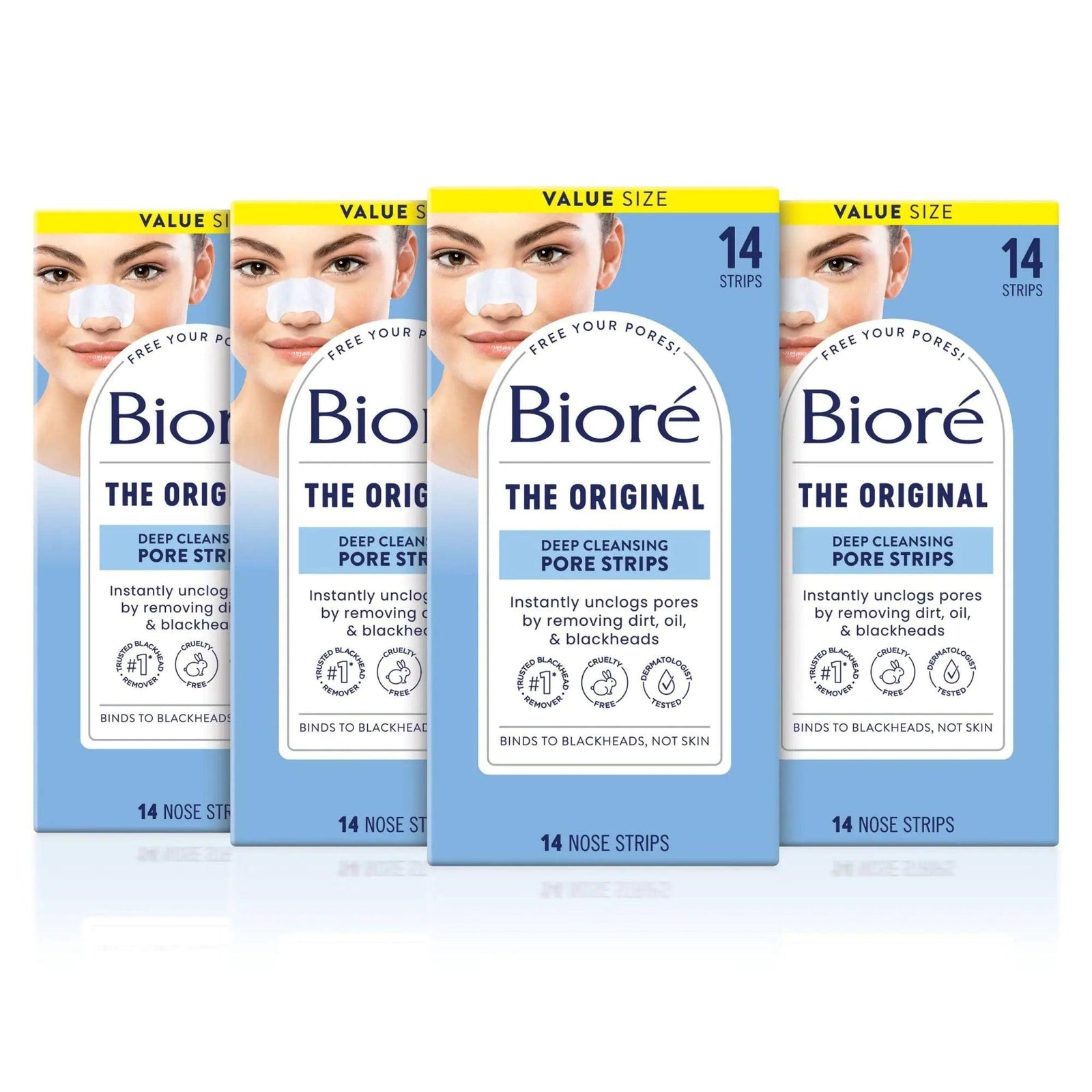 Bioré Original, Deep Cleansing Pore Strips, Nose Strips for Blackhead Removal, with Instant Pore Unclogging, features C-Bond Technology, Oil-Free, Non-Comedogenic Use,14 Count, 4-pack 14 Count (Pack of 4) - Evallys.com # #