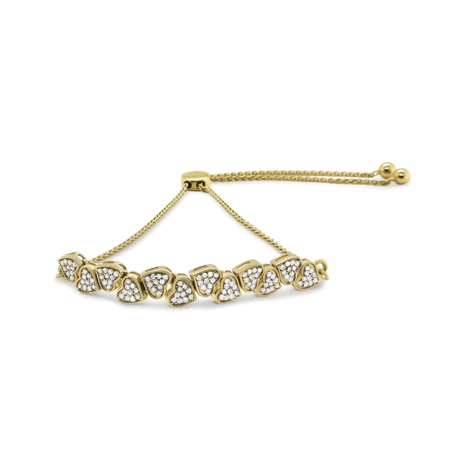 Yellow Gold Plated .925 Sterling Silver 1/2 Cttw Diamond Sideways Hearts Bolo Bracelet (H-I Color, I1-I2 Clarity) - 4”-10” Adjustable - Evallys.com # #