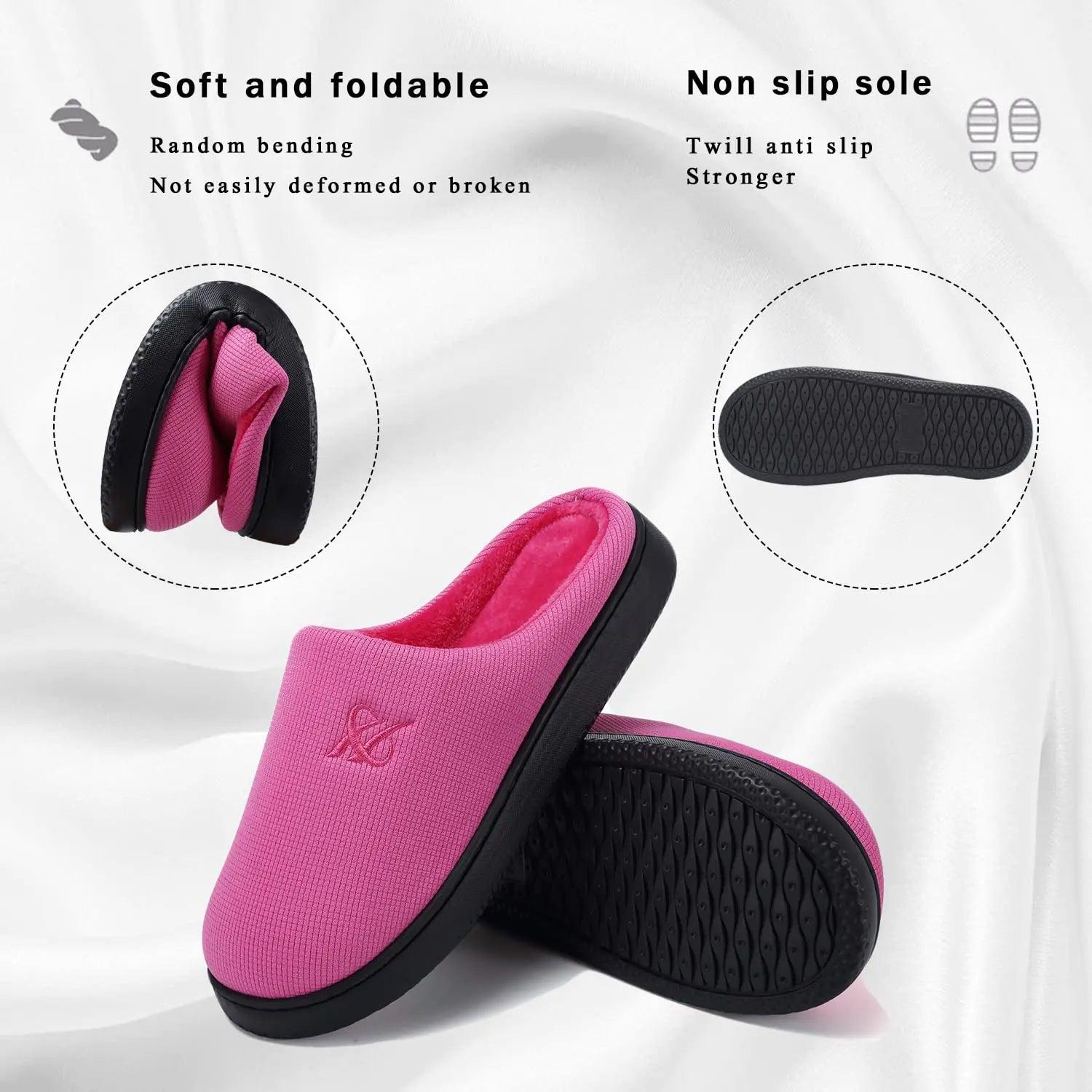 Memory Foam Slippers for Women's and Men's Casual House Shoes 9-10 Women/7-8 Men Rose Red - Evallys.com # #