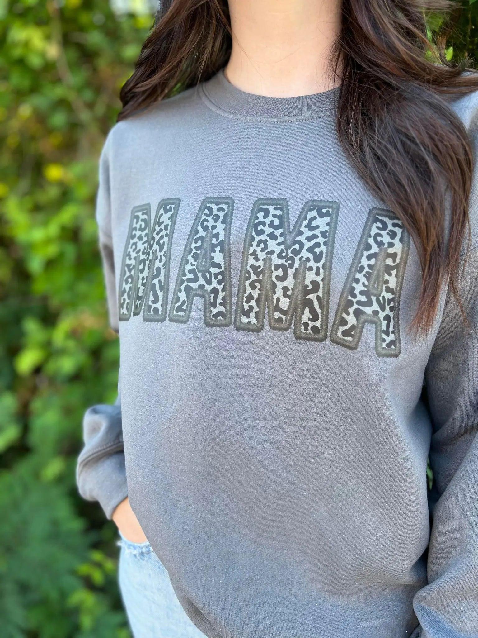 Black Leopard Mama Faux Embroidery Sweatshirt - Evallys.com # #