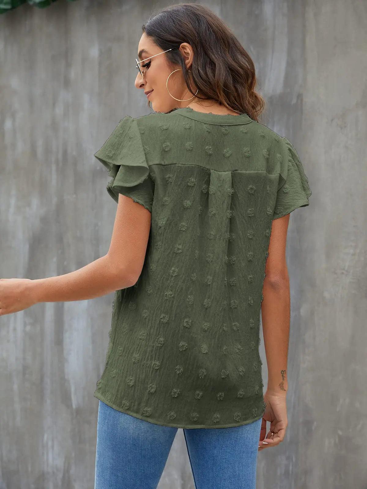 Blooming Jelly Womens White Blouse V Neck Ruffle Sleeve Flowy Shirts Dressy Casual Cute Summer Tops Medium Army Green - Evallys.com # #