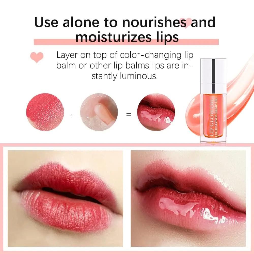 Hydrating Lip Glow Oil, Plumping Lip Gloss, Moisturizing Lip Oil Gloss, Transparent Moisturizing Lip Balm, Natural Lip Plumper, Lip Plumper Gloss Make Lips Fuller and Moisturizing (2pcs Cherry) 2pcs Cherry - Evallys.com # #