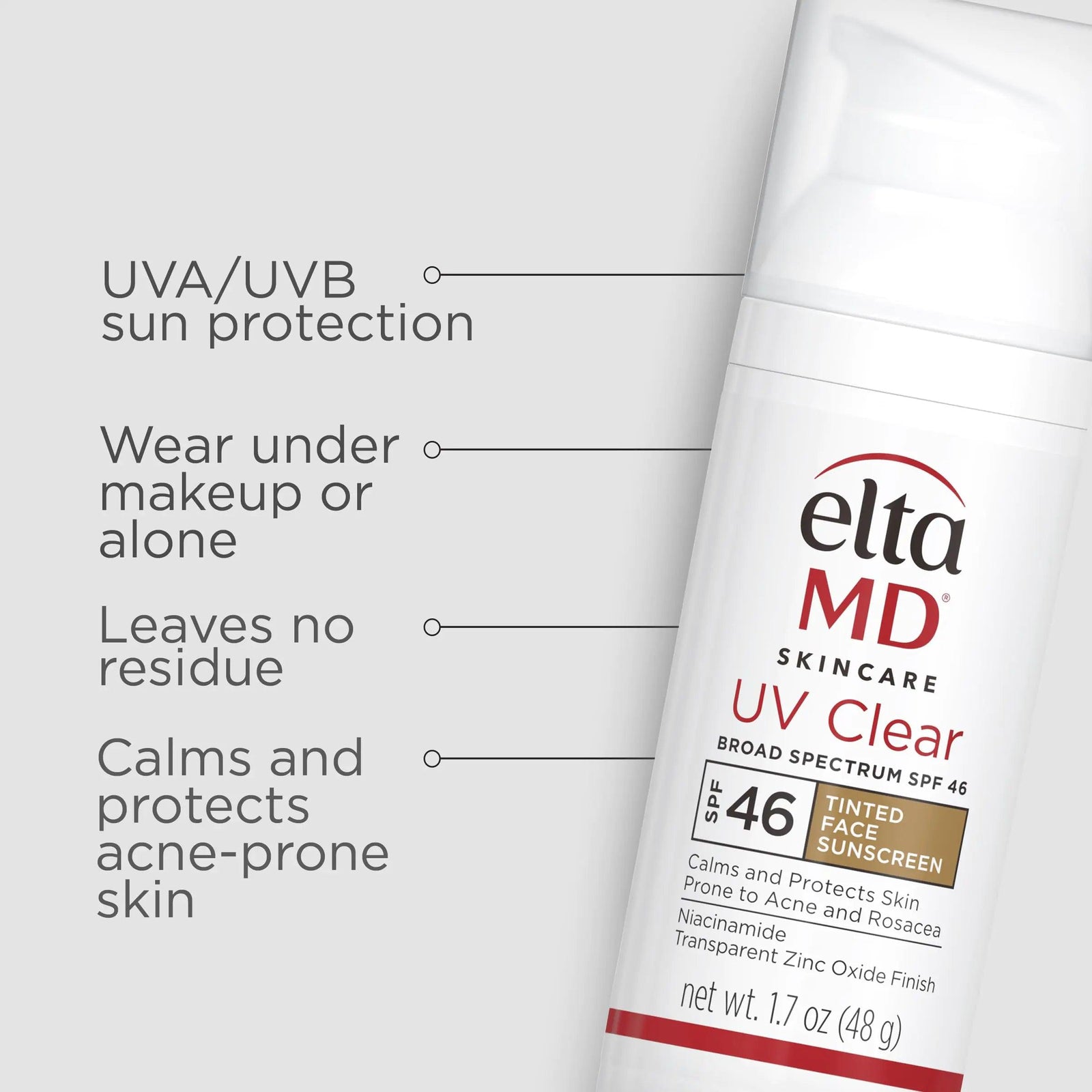 EltaMD UV Clear Tinted Face Sunscreen SPF 46, Oil- Free Tinted Sunscreen with Zinc Oxide, Dermatologist Recommended Sunscreen, 1.7 oz Pump - Evallys.com # #