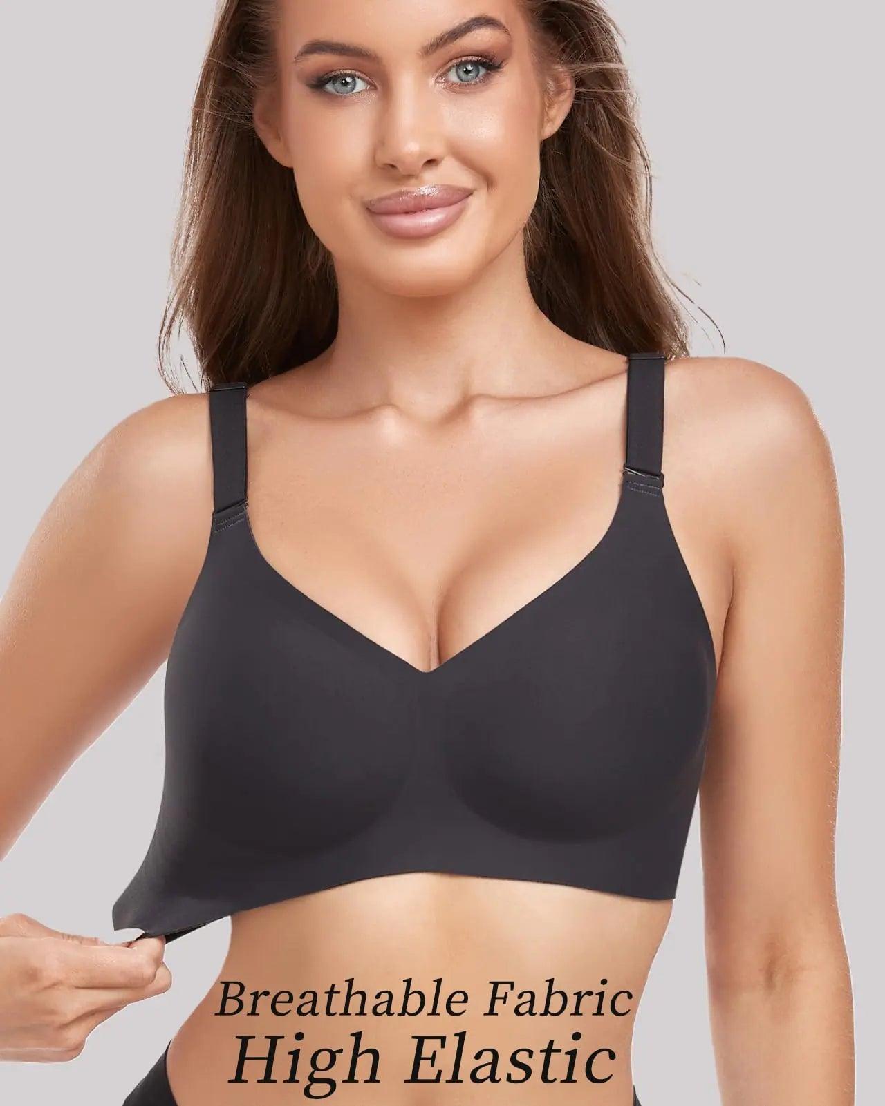 V Neck Wireless Bras for Women No Underwire Lightly Lift Womens Bras Soft Comfort Seamless Bralettes 3X-Large Pure Black - Evallys.com # #