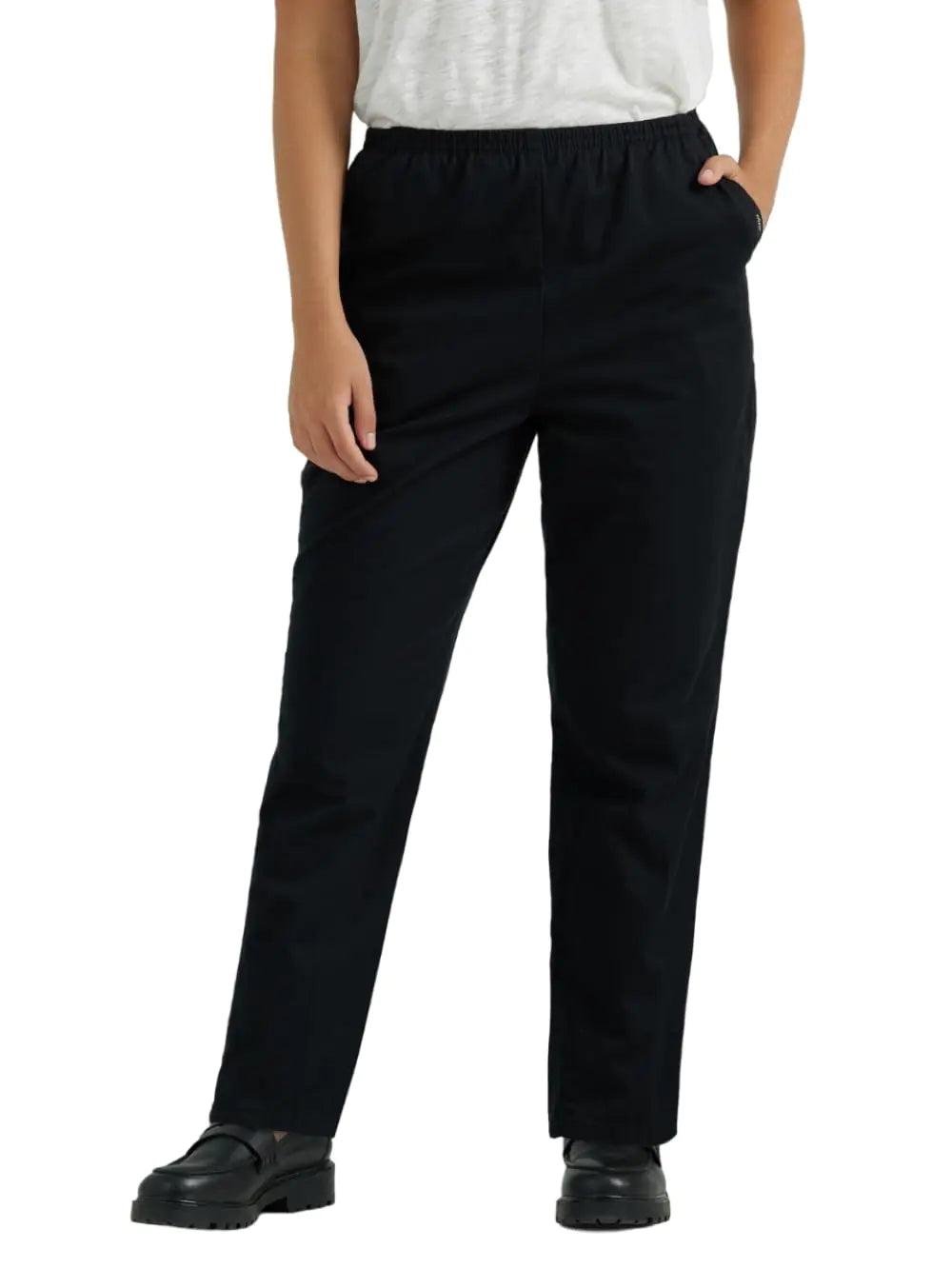 Chic Classic Collection Womens Cotton Pull-On Pant With Elastic Waist 16 Black Twill - Evallys.com # #