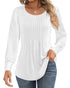 Ficerd Women's Puff Long Sleeve Tunic Tops Pleated Crew Neck Blouses Dressy Casual Loose Fit Fall and Winter Shirts Pink Floral Large - Evallys.com