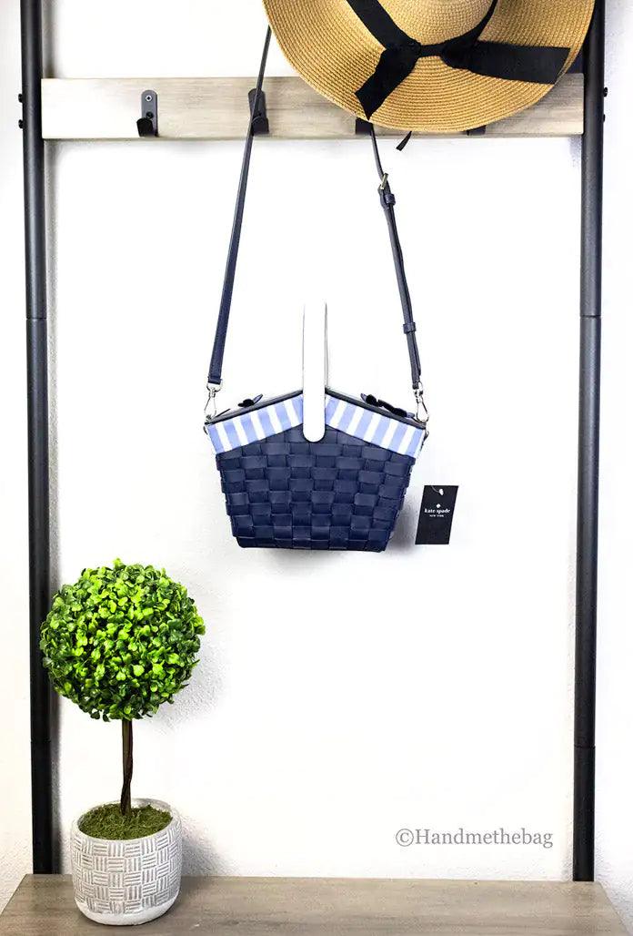 Kate Spade Flutter Fly Navy Blue Leather Picnic Basket Crossbody - Evallys.com # #