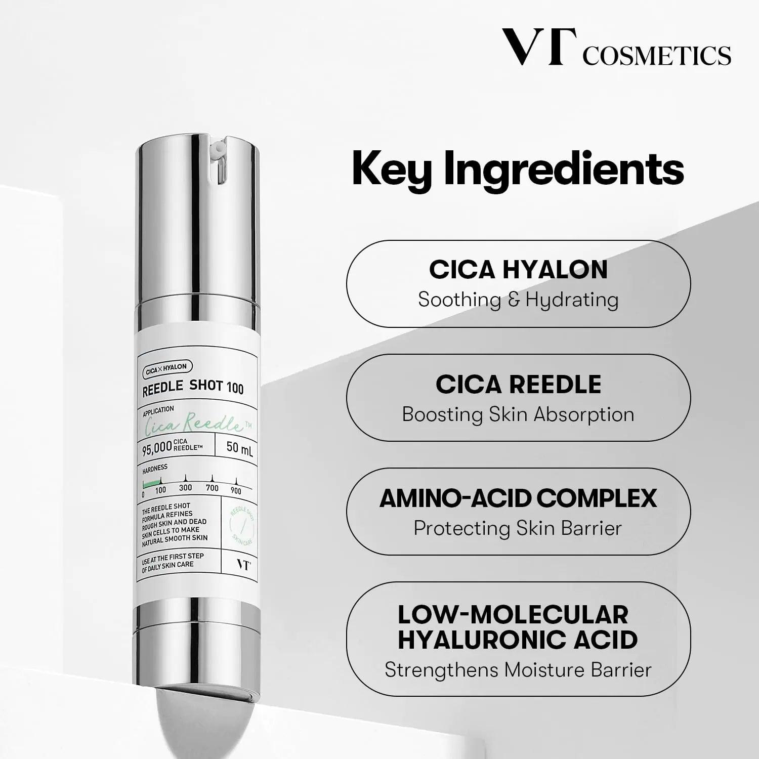 VT COSMETICS CICA Reedle Shot 100 Essence | Daily Face Essence for Soft Skin, Centella Complex, Hyaluronic Acid, Green Propolis Extract for All Skin Types 1.69Fl Oz (50ml) - Evallys.com # #