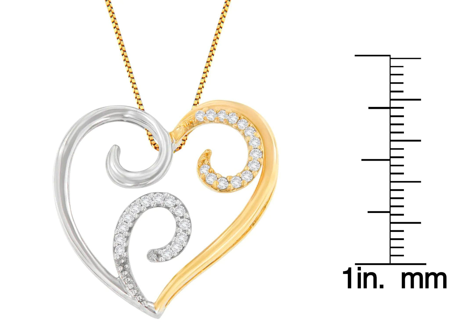 10K Two-Toned Gold 1/10 cttw Round Cut Diamond Swirl Heart Accent Pendant Necklace (H-I, I1-I2) - Evallys.com # #