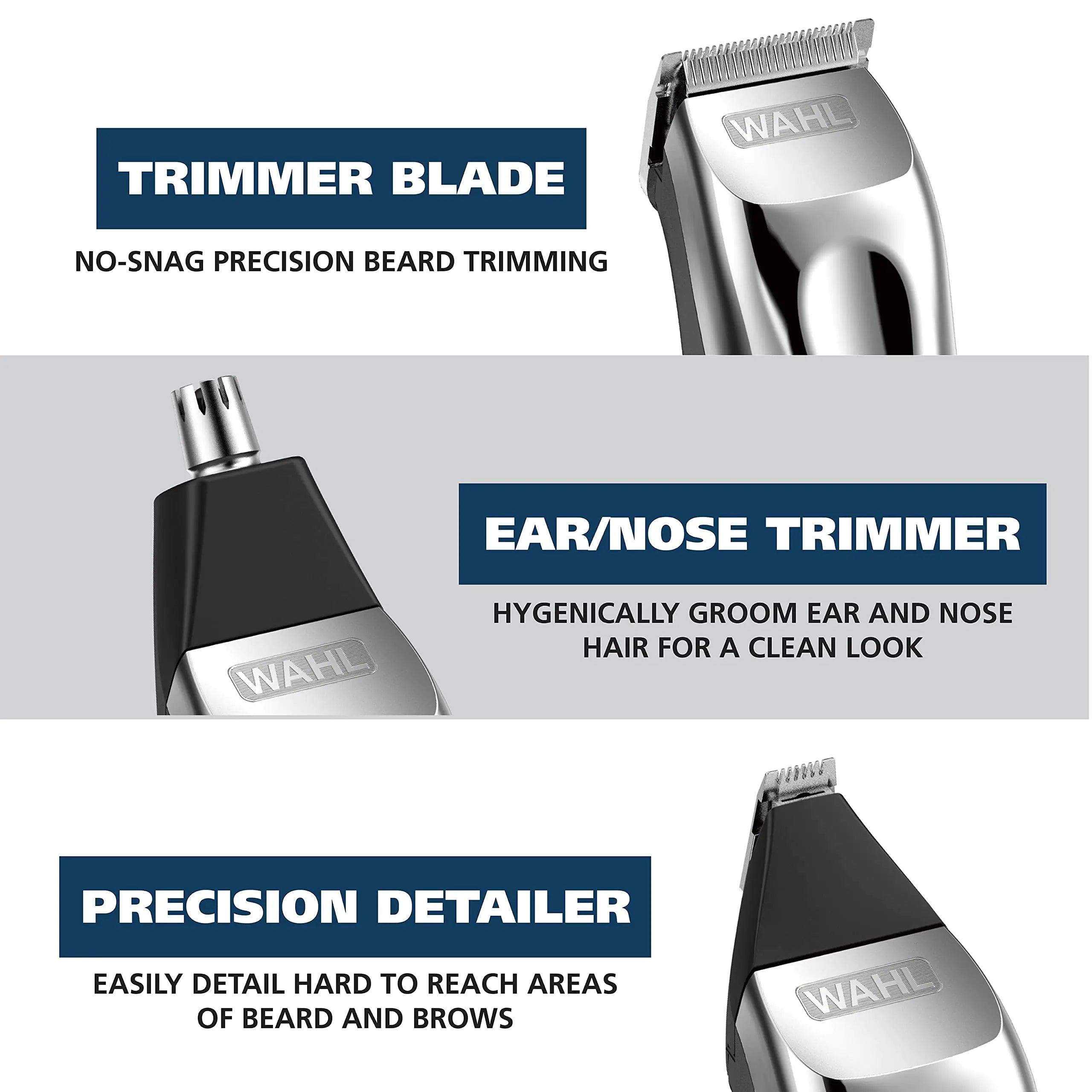 Wahl USA Rechargeable Lithium Ion All in One Beard Trimmer for Men with Detail and Ear & Nose Hair Trimmer Attachment – Model 9854-600B - Evallys.com # #