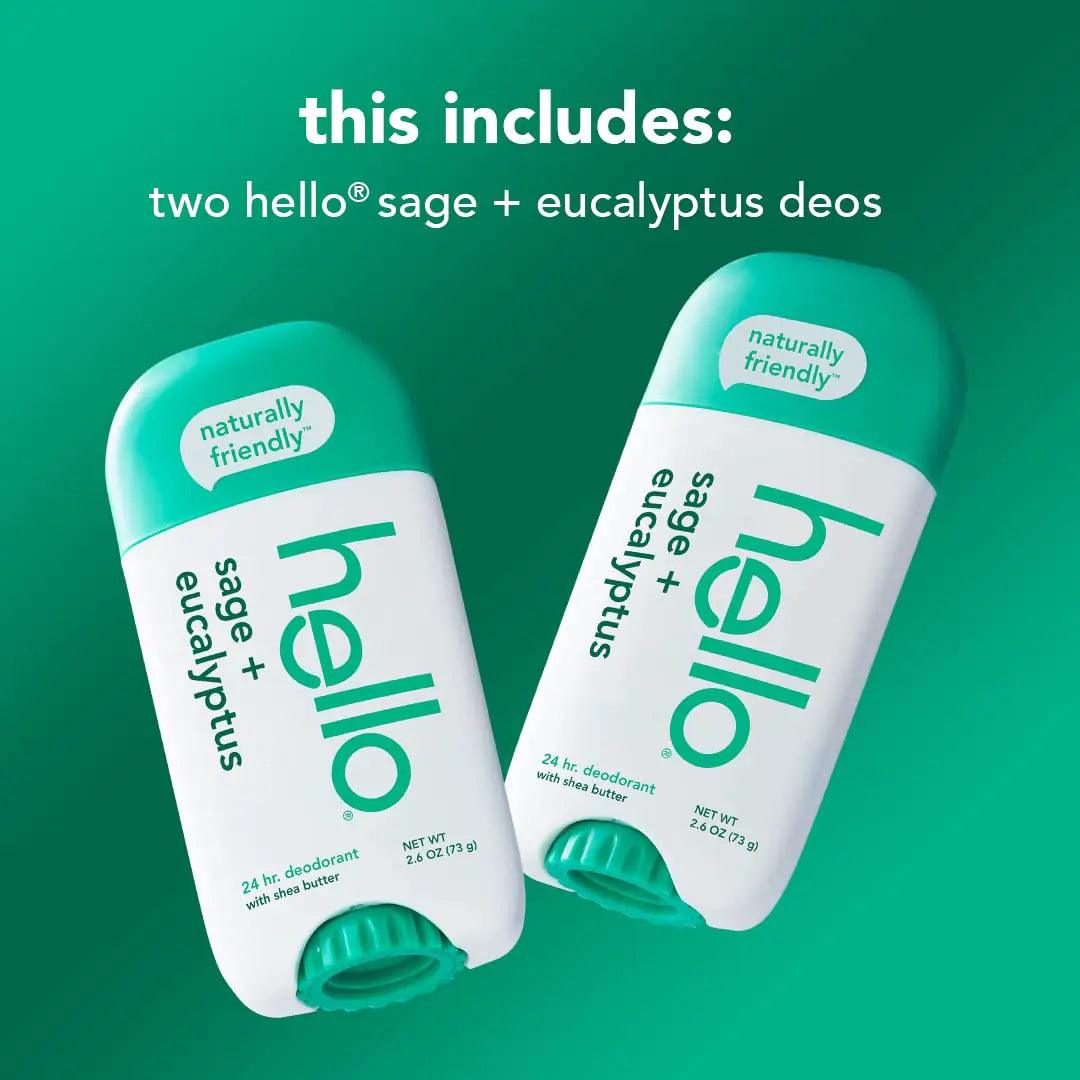 hello White Sage + Eucalyptus Deodorant With Shea Butter for Women + Men, Aluminum Free, Baking Soda Free, Parabens Free, 24 Hour Odor Protection, 2.6 Ounce, 2 Pack Sage & Eucalyptus 2.6 Ounce (Pack of 2) - Evallys.com # #