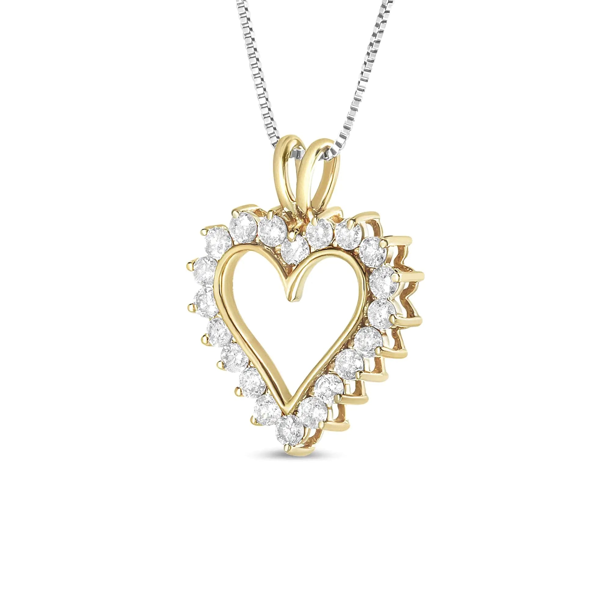 10K Yellow Gold Flash Plated .925 Sterling Silver 1.00 Cttw Round-Cut Diamond Open Heart Pendant 18" Necklace (L-M Color, I2-I3 Clarity) - Evallys.com # #