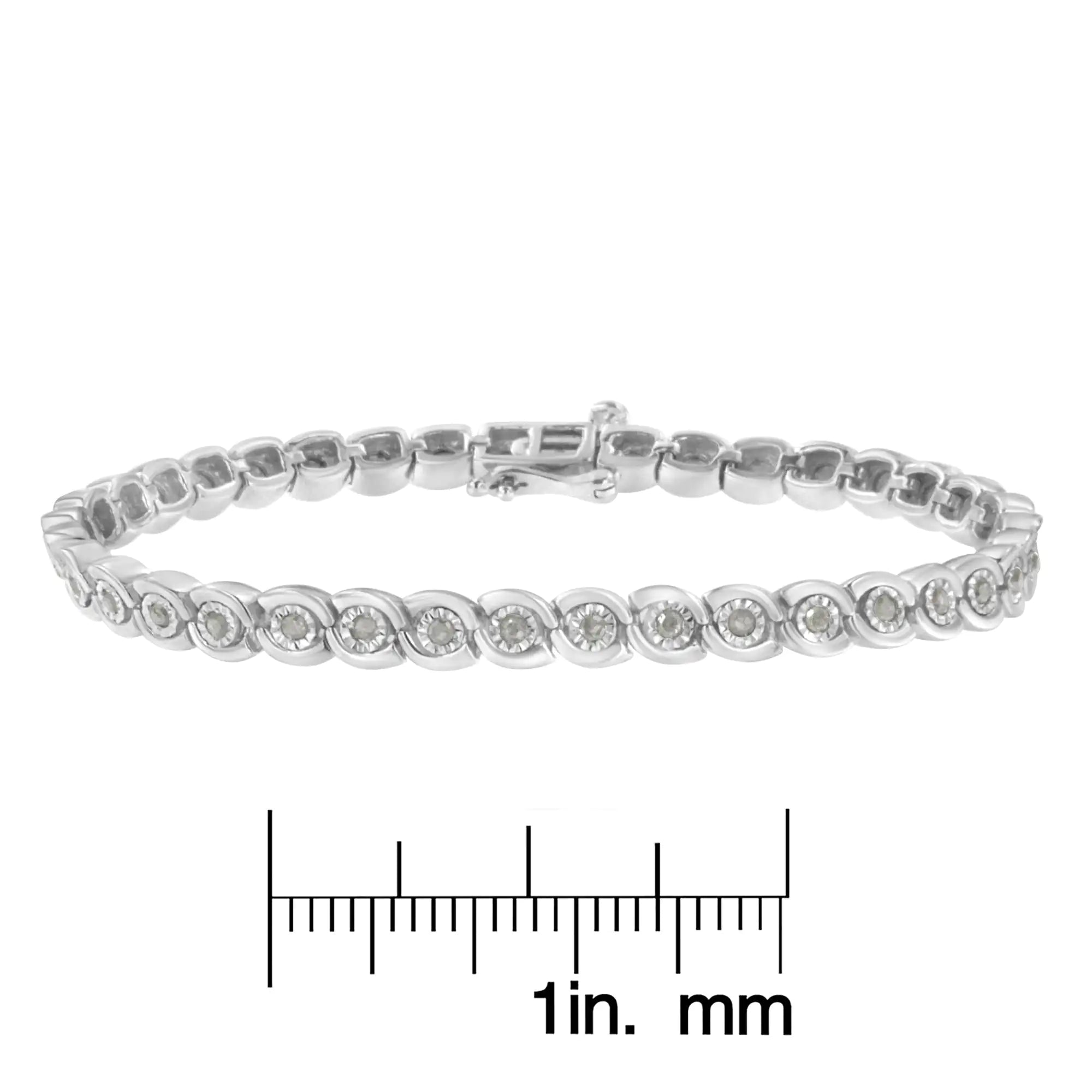 .925 Sterling Silver 1.0 cttw Miracle Set Diamond Spiraling Bezel Link Bracelet(I-J Color, I3 Clarity) -7.25" - Evallys.com # #