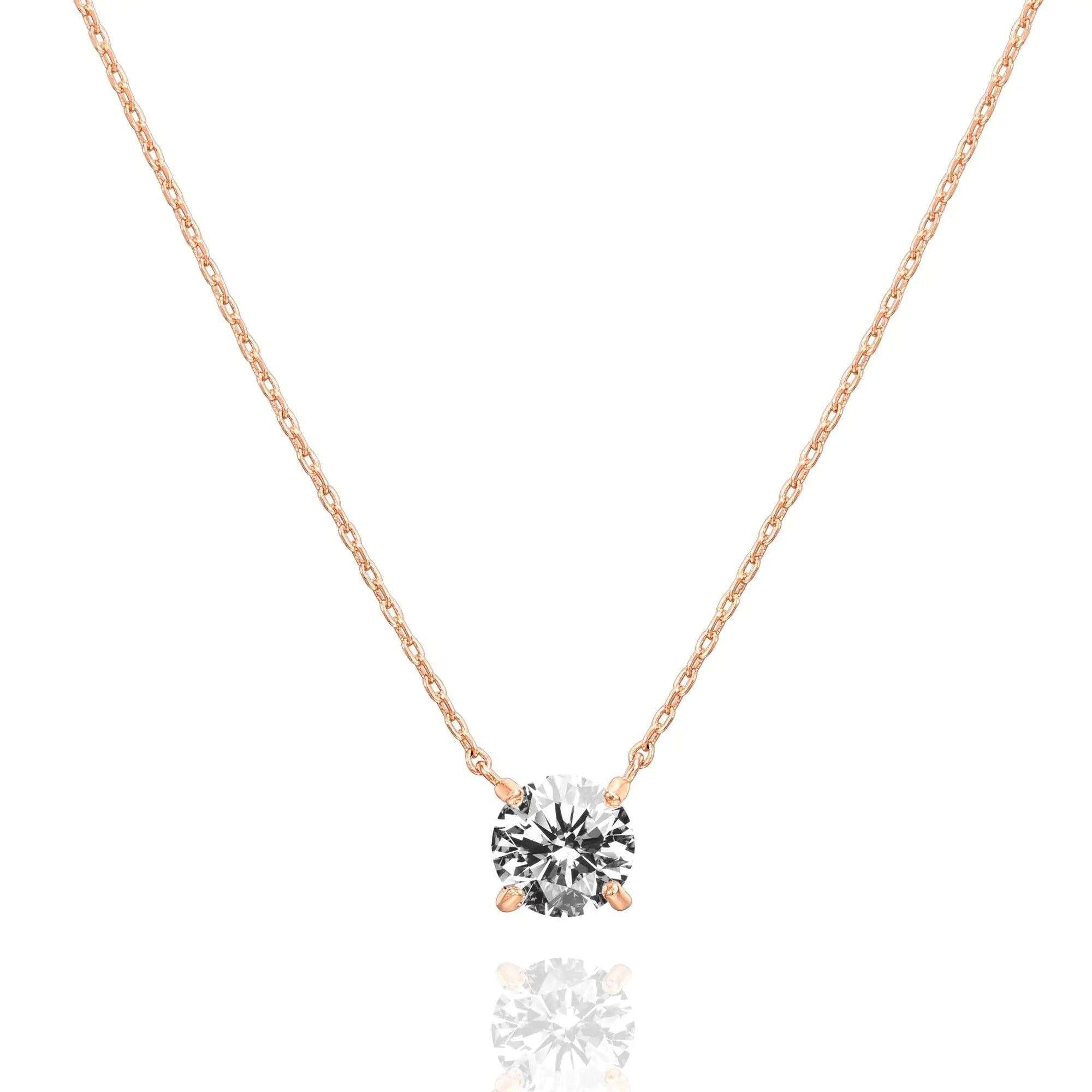 PAVOI 14K Gold Plated Crystal Solitaire 1.5 Carat (7.3mm) CZ Dainty Choker Necklace | Gold Necklaces for Women Rose Gold 18K Gold Vermeil - Evallys.com # #