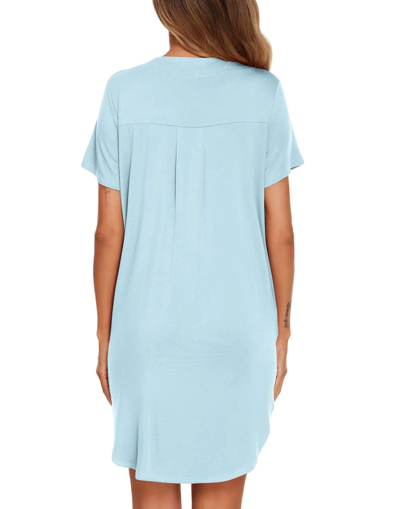 Ekouaer Women V Neck Button Down Nightgown Light Blue Small - Evallys.com # #