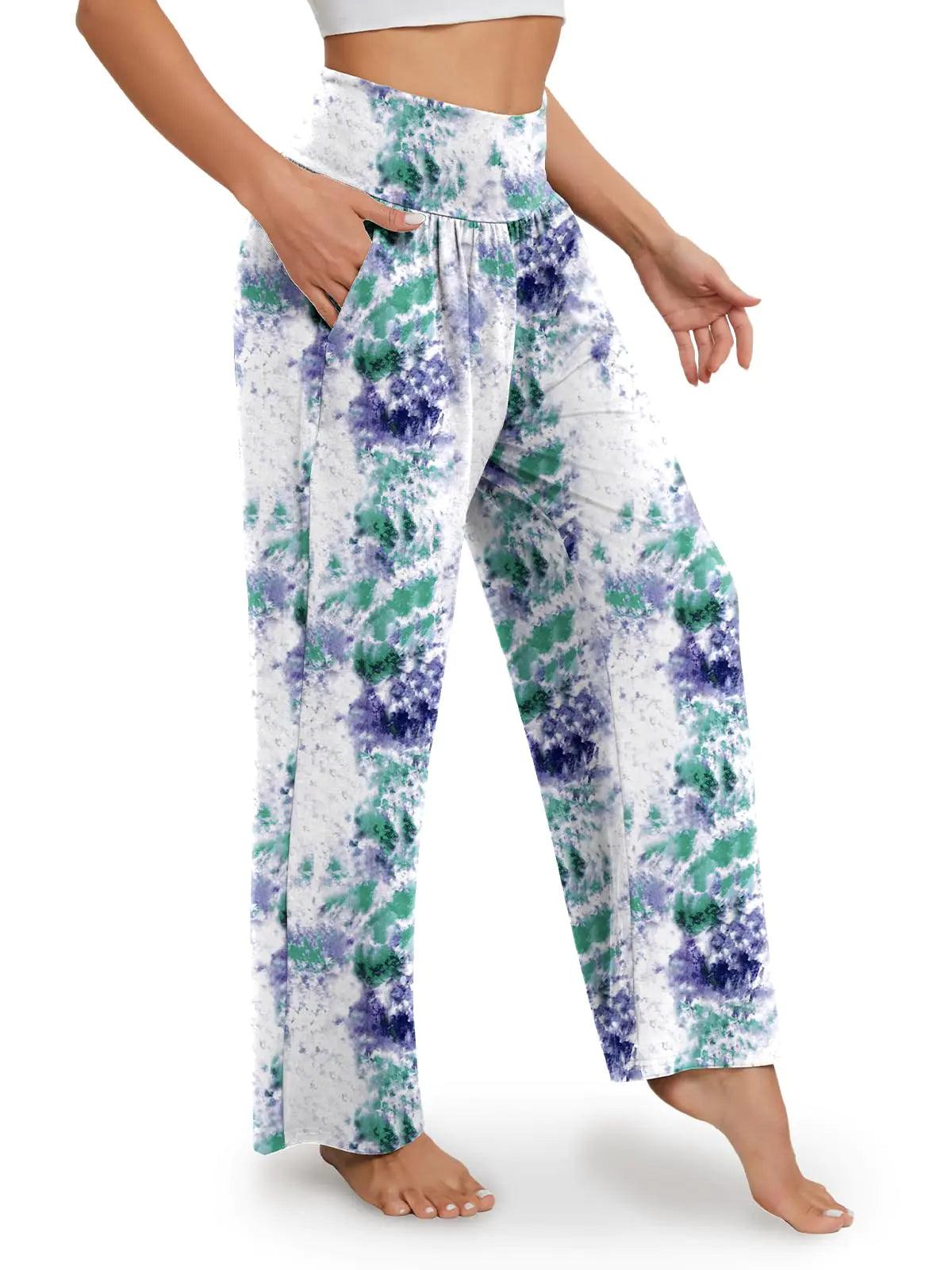 Gracyoga Wide Leg Yoga Pants for Women Casual Loose Cozy Sweatpants High Waisted Lounge Pajama Flowy Pants With Pockets C-tiedyegreen Large - Evallys.com # #